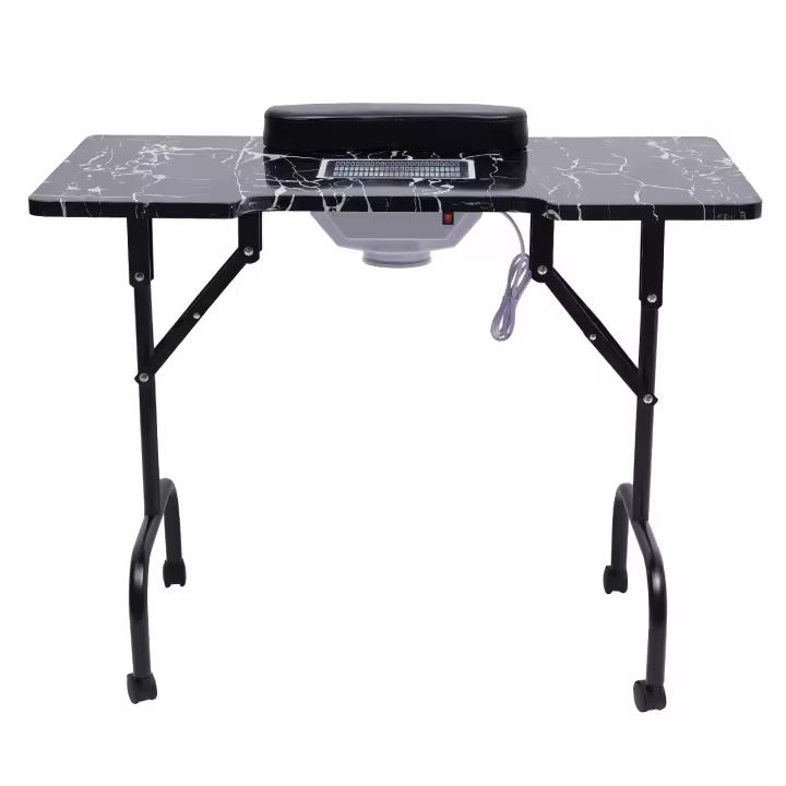 MESA DE MANICURA plegable para salón de belleza, estación de almacenamiento para técnico, escritorio 90x40x72cm/35x15x28 pulgadas, MDF,PVC, hierro, estándar europeo - 1