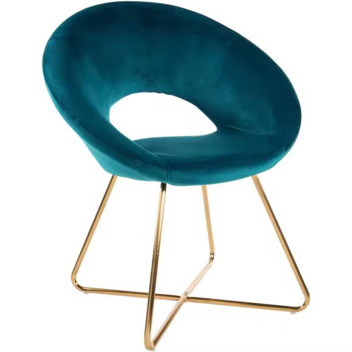 Sillón Circular de Terciopelo con Patas Doradas, Sillón ergonómico tapizado para salón y Dormitorio, Azul petróleo, 71x59x84 cm - 1