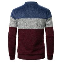 Autumn/winter men's stand-up collar striped check zipper knit top with fashion color matching - details 2