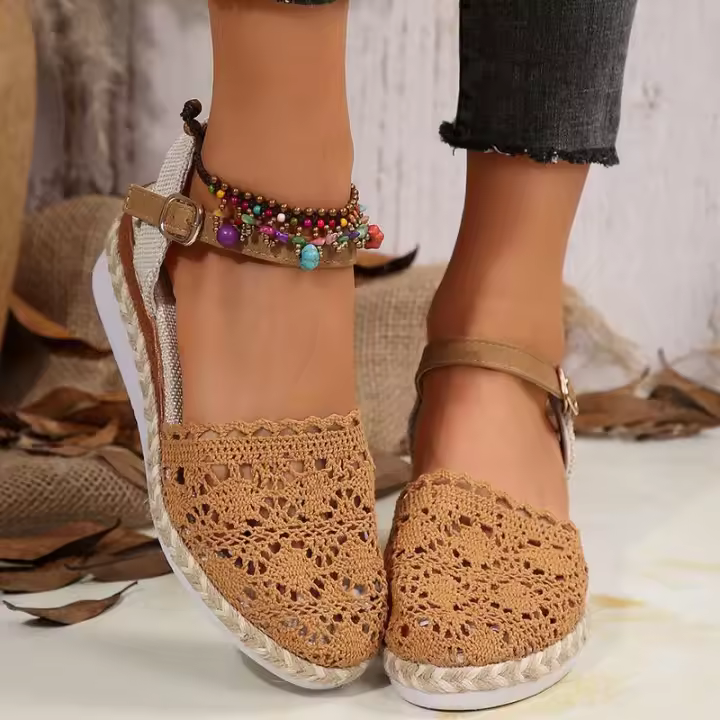 Sandalias de mujer con espalda descubierta y correa hueca, talla grande, informales, transpirables, versátiles, cómodas, con suela gruesa y cuña - 1