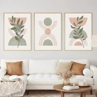 Cuadros Decorativos de Lámina Nórdica con Líneas Geométricas y Hojas Boho Abstractas Pintura en Lienzo para Decoración del Dormitorio y Hogar Marca DHROOM - details 1