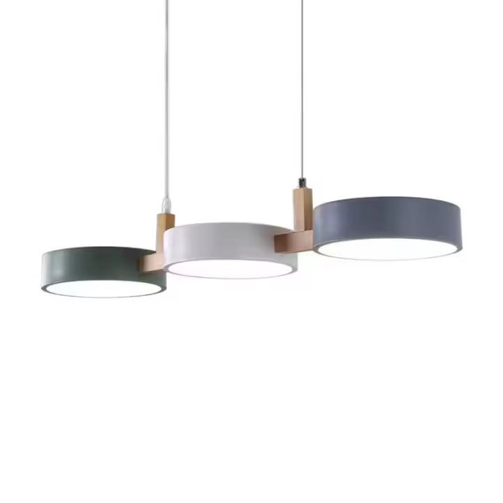 Lámpara LED de comedor de 3 lámparas, lámpara colgante de cocina, lámpara colgante de madera moderna - 1