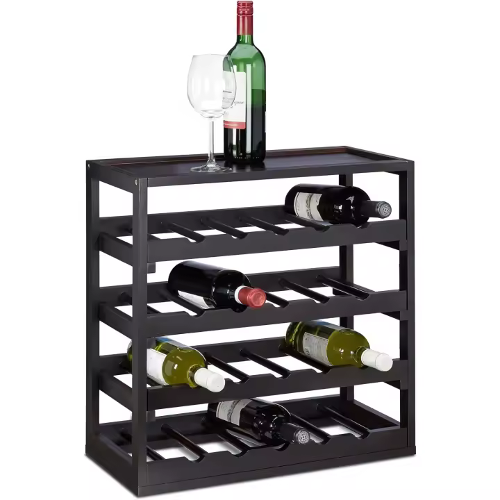 Relaxdays Botellero para 20 Botellas, Madera, Negro, 52 x 52 x 25 cm - 1