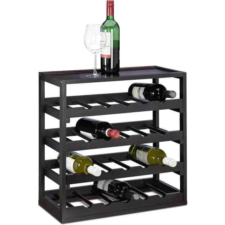 Relaxdays Botellero para 20 Botellas, Madera, Negro, 52 x 52 x 25 cm - 1