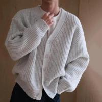 Cárdigan de invierno y otoño para hombre, suéter grueso de un solo pecho con cuello en V y botones, chaqueta de punto, suéter elástico de color sólido - details 2