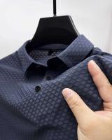 Polo de seda helada para hombre, camiseta de manga corta de malla transpirable de alta gama, ropa deportiva informal de color sólido de alta calidad - details 19