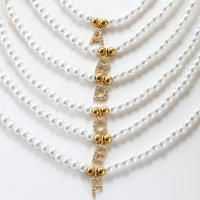 Imitación de perlas para mujeres, Pendientes de letra inicial con encanto de nombre de micro-inserción de circonita de moda Colla - details 8