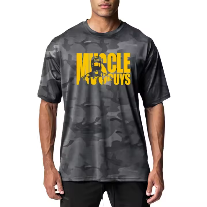 Camouflage Oversized Short Sleeve T-shirt Mens Mesh Dropped Shoulder Fitness T Shirt Summer Gym Clothing Bodybuilding Tops Tees - 1