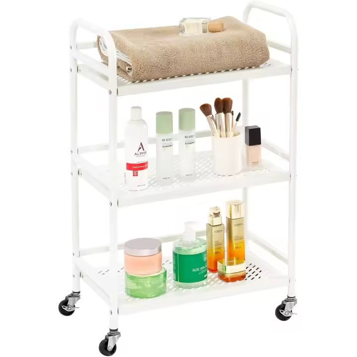Carrito Cocina,Carro Auxiliar de Metálicos de 3 Niveles Cocina o Multiuso con Ruedas,para el hogar,60×30×75cm,Blanco - 1