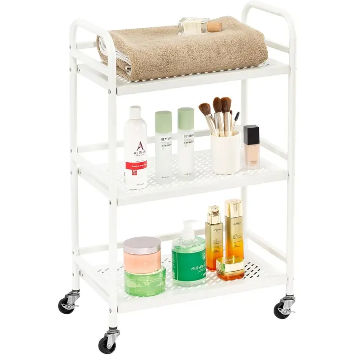Carrito Cocina,Carro Auxiliar de Metálicos de 3 Niveles Cocina o Multiuso con Ruedas,para el hogar,60×30×75cm,Blanco - 1