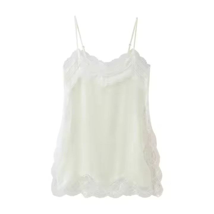 PB&ZA2025 Top con tirantes, diseño de encaje, holgado, informal, sencillo, dulce, con abertura, novedad de verano, ropa de mujer - 1