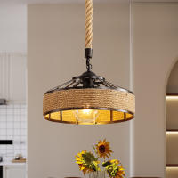 Lámpara Colgante Metal  de Estilo Rústico con 80CM Cuerda de Cáñamo, Iluminación Interior Retra para Sala de estar, Dormitorio, Comedor, Cafetería, E27 Sin Bombilla - details 3