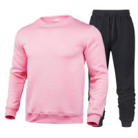 Traje deportivo informal de dos piezas para hombre y mujer, sudadera con cuello redondo, pantalones de otoño, Color sólido - details 2
