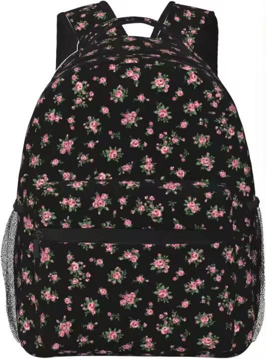 Mochila De estética de lona para mujer, mochila floral, mochila negra - 1