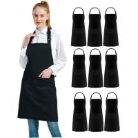 Delantal impermeable de algodón y poliéster con bolsillo grande, delantales de cocina negros, uniforme de casa de café antisuciedad ajustable para mujer y hombre - details 1