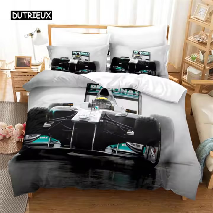 Conjunto de Ropa de Cama de Carreras de Coche 3D Diseño de Moda para Camas de Rey - 1