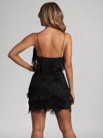 Vestido Sexy con escote en V profundo para mujer, tirantes finos, flecos, ceñido al cuerpo, borlas de cóctel, Gatsby para fiesta - details 1