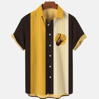 Camisa de Verano Hawaiiana para Hombres Estampado 3D de Saxofón, Suelto, Manga Corta, Clásico, Para la Playa, Aloha - details 14