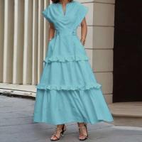 VONDA, vestido con volantes para mujer, verano 2025, vestido veraniego de Color sólido, Vestidos de playa con cuello en V, bata holgada informal bohemia de gran tamaño - details 3