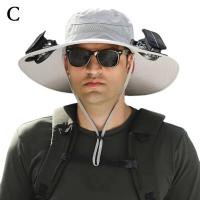 Ventilador de carga USB extraíble, gorra para senderismo al aire libre, con 2 ventiladores solares, sombrero para el sol de ala ancha para pescar - details 4