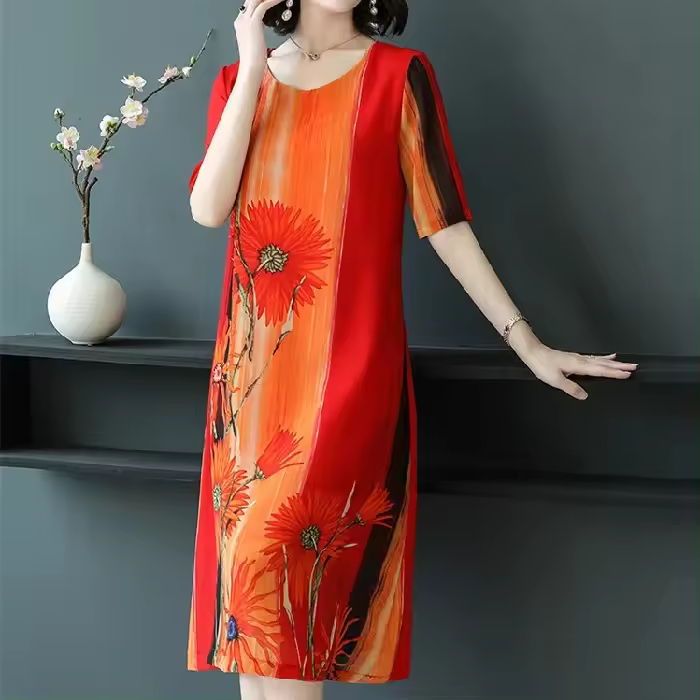 Vestido de Moda de Verano Casual para Mujeres Mayores Cintura Alta, Mangas Cortas, Estilo Suelto - 1