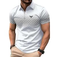 Polo deportivo informal de manga corta con solapa y cremallera para hombre, polo deportivo estampado de poliéster de secado rápido, moda de verano personalizada - details 5
