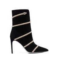 Zapato de cuero negro, tobillo de diseñador casual, botas midi, tacones altos serpentinos, botas de mujer - details 0