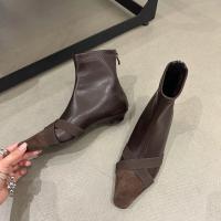 Botines de punta cuadrada para mujer, zapatos elegantes de tacón bajo a la moda, botas cortas simples delgadas - details 9