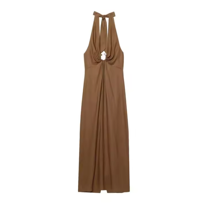 BUNO-2025 vestido MIDI de verano para mujer, vestido Vintage liso con cuello Halter sin tirantes y lazo con cordón, vestidos elegantes de lino de calle para mujer, ropa - 1
