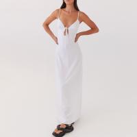 Maemukilabe Vestido largo Y2k con tirantes finos para mujer, cuello en V, lazo frontal, vestido largo sin mangas, sin espalda, vestido de fiesta y boda - details 5