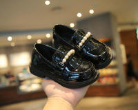 Zapatos de cuero para niñas, mocasines negros sin cordones, planos, perlas de estilo británico, para fiesta escolar, boda, novedad - details 3