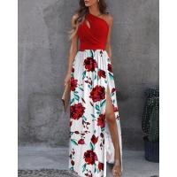 Vestido largo de alta calidad para mujer con abertura alta, textura hueca y hombros oblicuos en degradado de color. - details 9