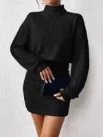Vestido de Punto de Cuello Alto para Mujer Moda de Invierno Cálida y Suelta con Mangas Largas - details 1
