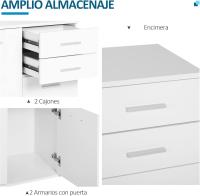 Aparador Armario de Cocina con 2 Puertas Buffet de Salón con 2 Cajones Estante Ajustable Estilo Moderno para Comedor 106x35x76cm Blanco Brillante - details 12