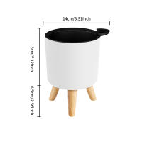 Sistema de drenaje de autorriego para plantas con patas de madera, maceta redonda de pie para pies, hierbas, bonsái para guardería, Moderno - details 9