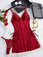 Conjunto de camisón y braguita de diseño encantador con tirantes finos y cuello en V, ropa sexy para mujer - details 0