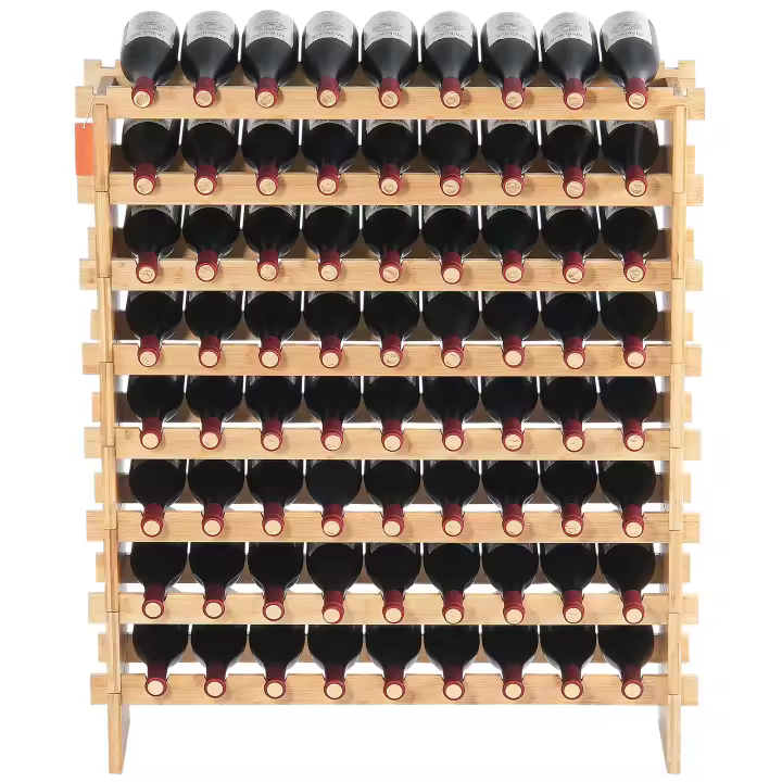 SucceBuy Botellero modular mejorado de 8 niveles para 72 botellas, elaborado en madera de bambú - 1