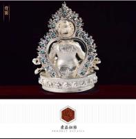 Xizang Budismo tántrico S999 Plata de ley Dios amarillo de la riqueza Gran Buda Muebles para el hogar 9 pulgadas - details 4