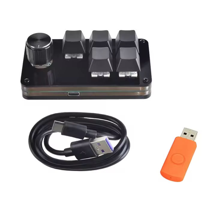 Miniteclado programable para Gamer, Teclado mecánico de intercambio en caliente, personalizado, Macro, negro, 5 teclas, 1 perilla - 1