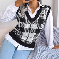 Suéter sin mangas de punto para mujer, chaleco a cuadros, nuevo estilo bonito, otoño e invierno, 2023 - details 17