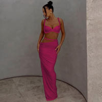 BUNO-Conjunto de 2 piezas de tejido para mujer, camisolas cortas plisadas lisas impresionantes + faldas largas de cintura alta, traje de vacaciones de tendencia femenina - details 41