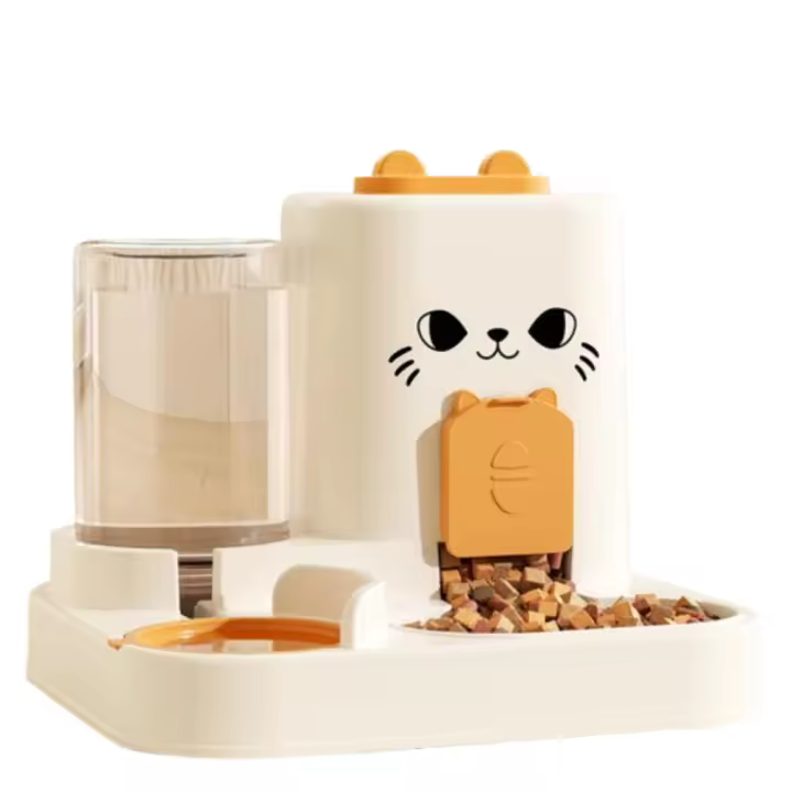 Máquina de alimentación de comida para gatos 2 en 1, dispensador de agua para mascotas con separación en seco y húmedo a prueba de fugas, desmontable con fuente de agua - 1