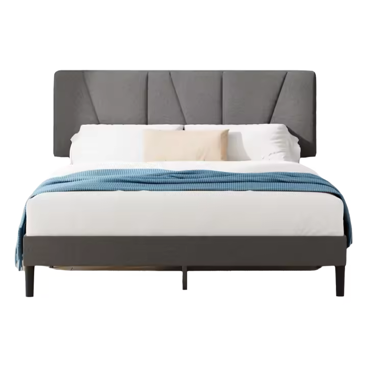 Cama Maya 150x190cm Altura de 30cm Somier con cabeza Somier de láminas de madera Gris Oscuro - 1