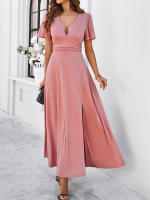 Dama profundaVVestido de noche de fiesta plisado de cintura alta con cuello de manga corta vestido de cóctel - details 3
