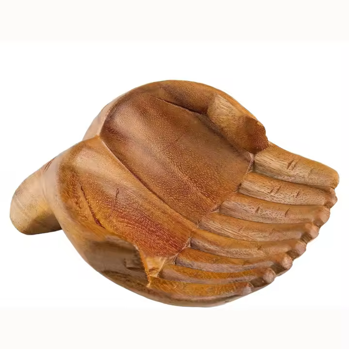 Cuenco de mano tallado Natural, bandeja de almacenamiento de cristal de madera Bohemia, soporte de exhibición de estante de cristal - 1