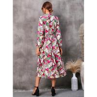 Vestido casual elegante de manga larga para mujer con estampado de hojas elegante - details 5