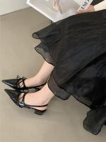 Tacones altos de moda puntiagudos de nicho nuevo arco dulce bolsa de tacón grueso sandalias de cabeza zapatos de mujer - details 9