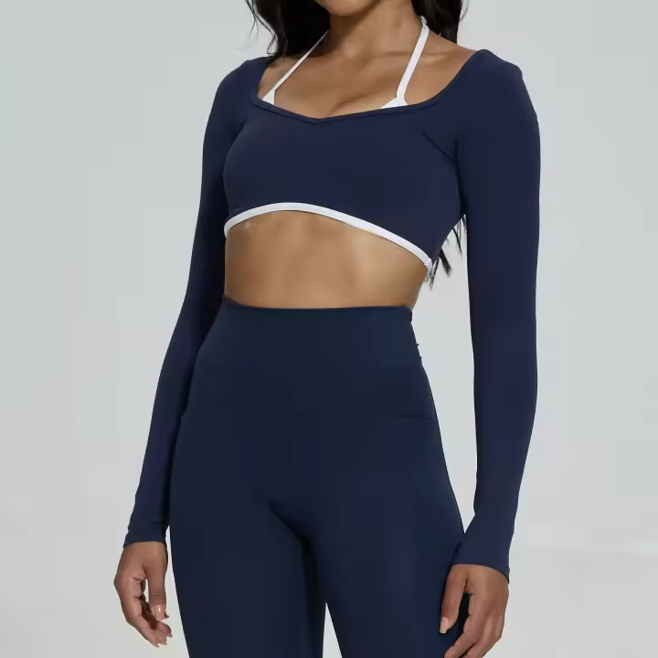 Camiseta Deportiva de Dos Piezas para Mujer Top de Yoga Seco y Adelgazante Manga Larga Para Correr - 1
