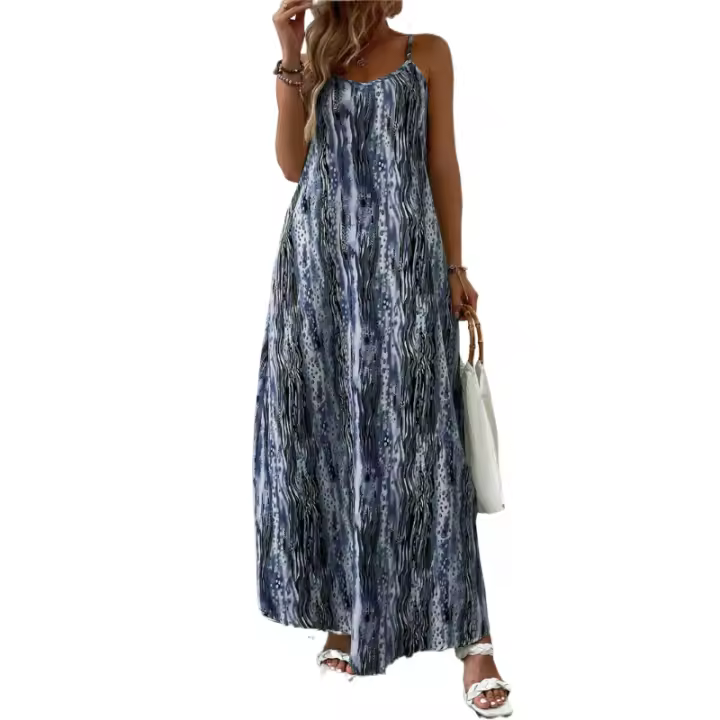 Vestido largo de verano sin mangas para mujer, estampado vintage, elegante cuello en V para fiesta en la playa - 1