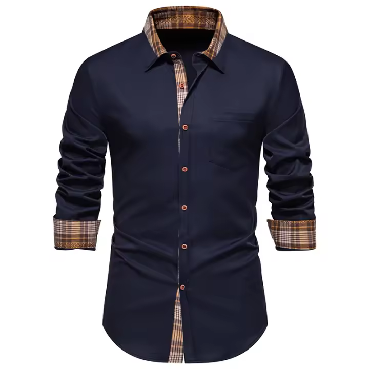 Camisa Casual para Hombre con Diseño a Cuadros Manga Larga Material de Poliéster - 1